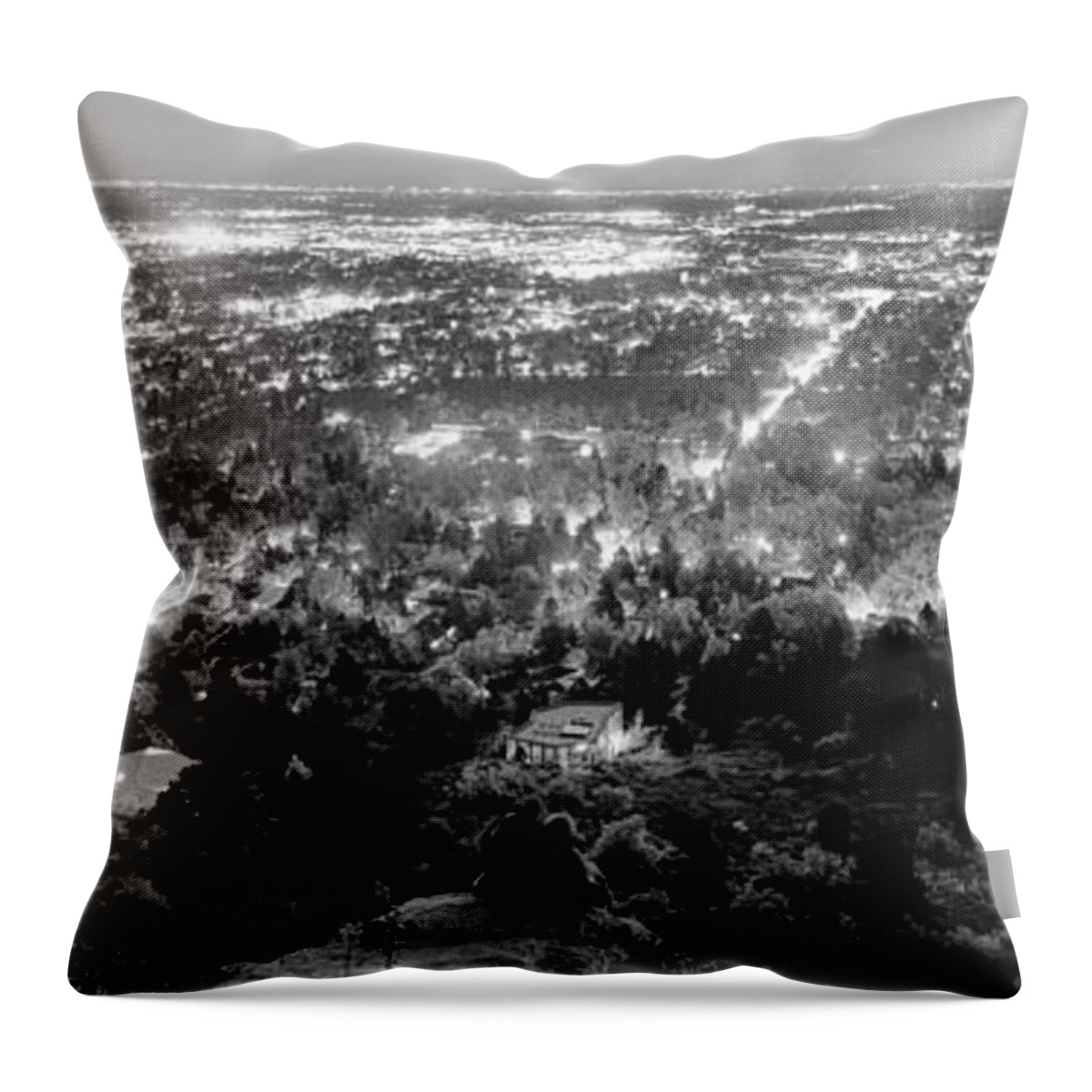 Cityscape Throw Pillow featuring the photograph Boulder Colorado City Lights Panorama Black and White by James BO Insogna