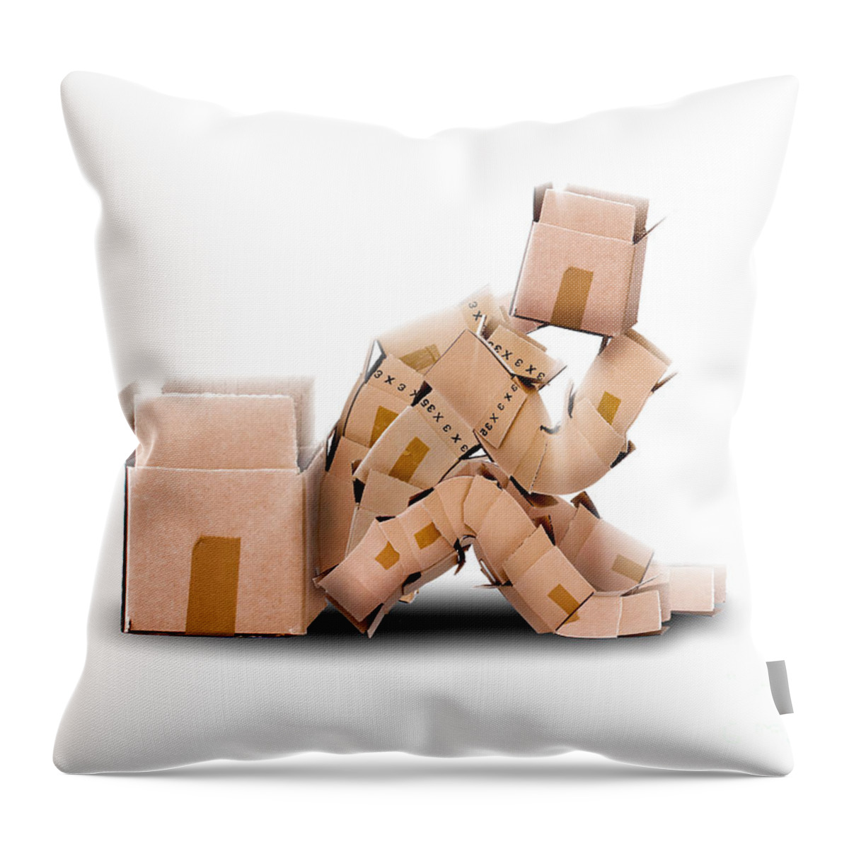 Box Throw Pillow featuring the photograph Box character sat thinking by Simon Bratt