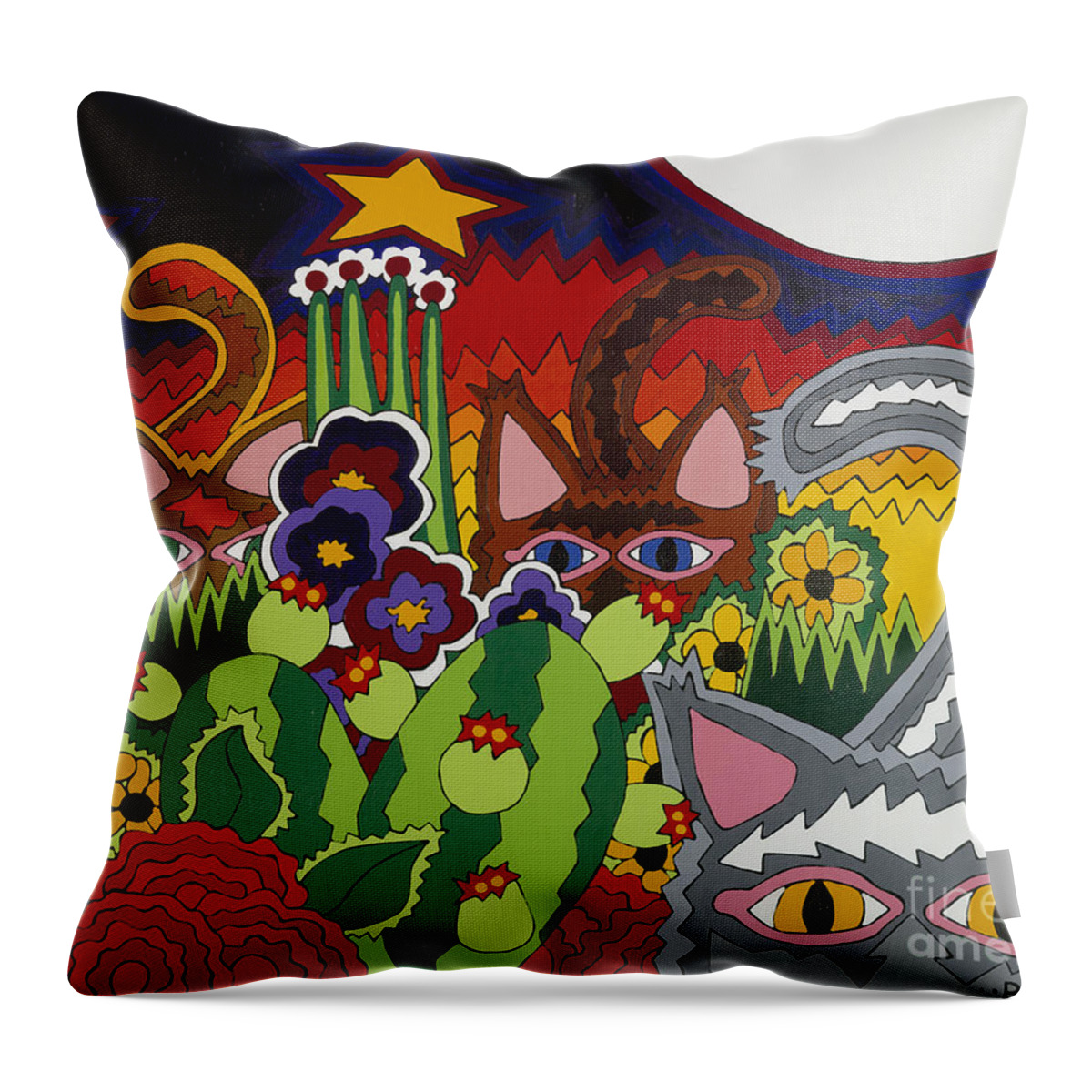 Cats Throw Pillow featuring the painting Boys Night Out by Rojax Art