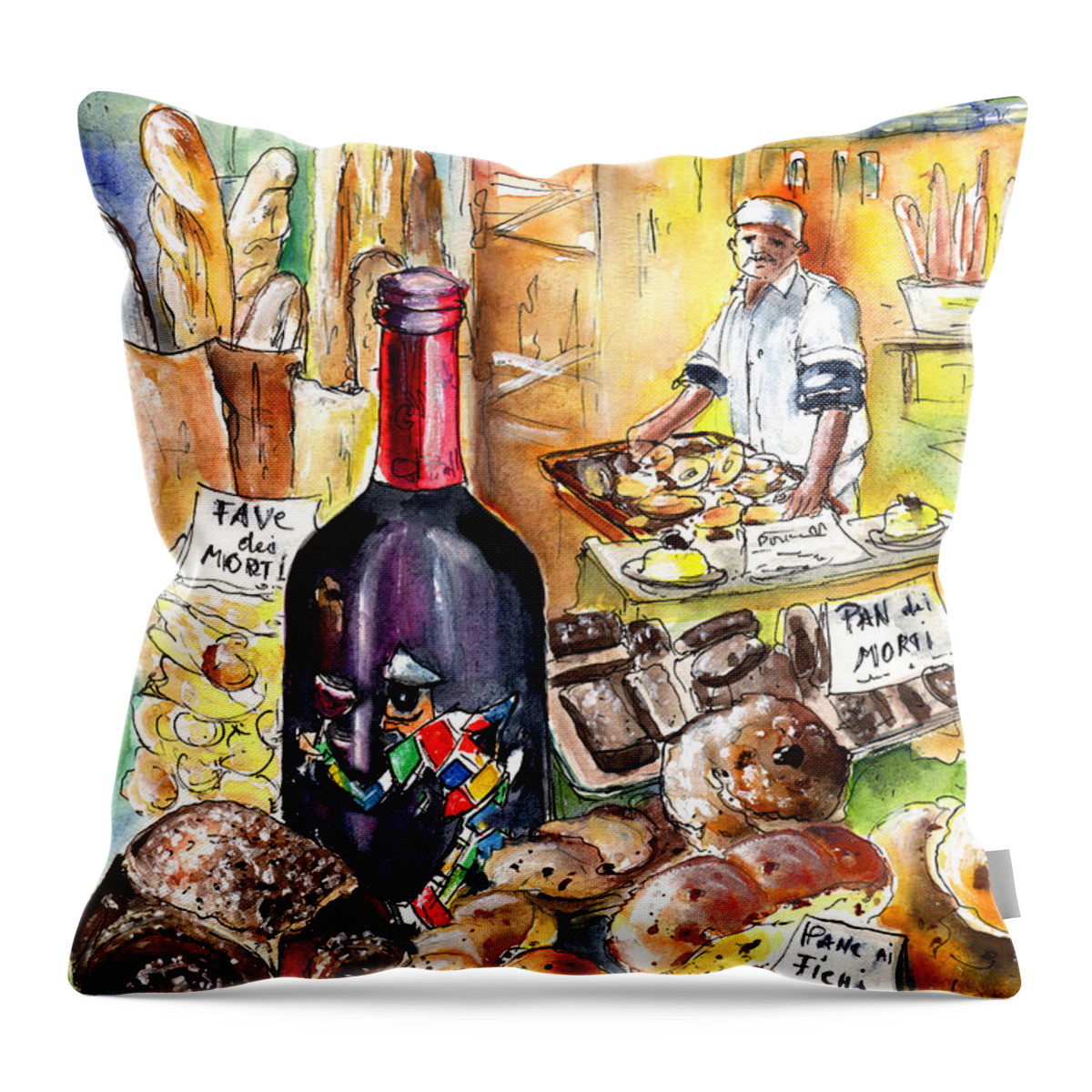 Travel Throw Pillow featuring the painting Bread From Bergamo by Miki De Goodaboom