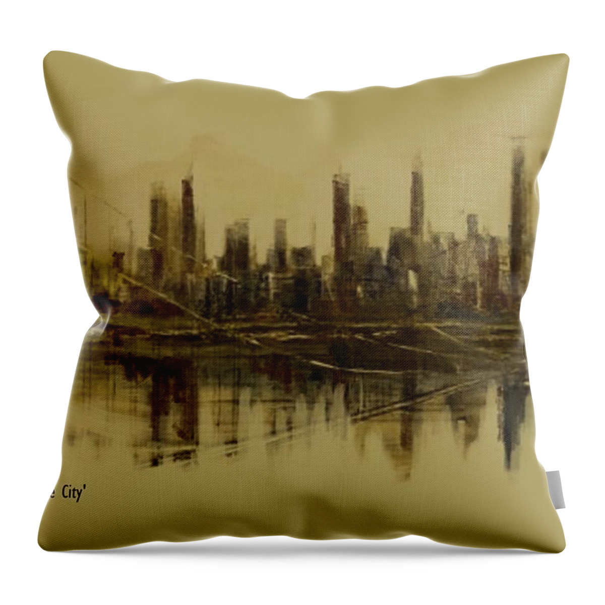Fineartamerica.com Throw Pillow featuring the painting Bridge to the City  Contemporary Version by Diane Strain
