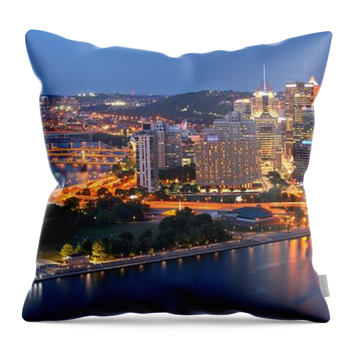 Pittsburgh Skyline Throw Pillow featuring the photograph Bridge To The Pittsburgh Skyline by Adam Jewell