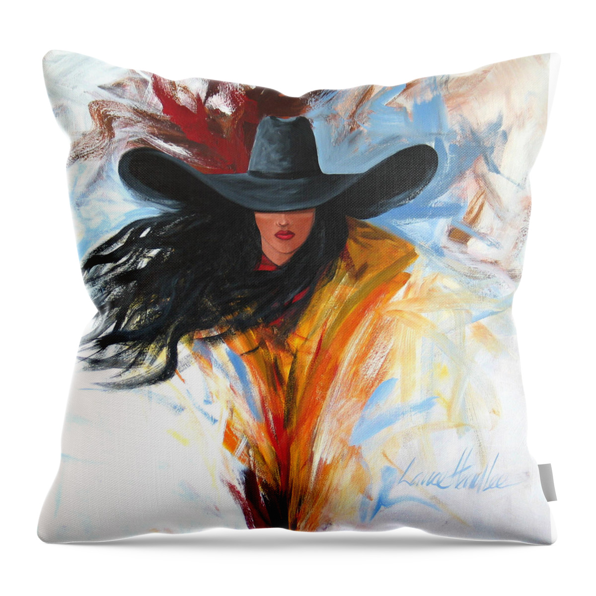 Cowgirl Throw Pillow featuring the painting Brushstroke Cowgirl by Lance Headlee