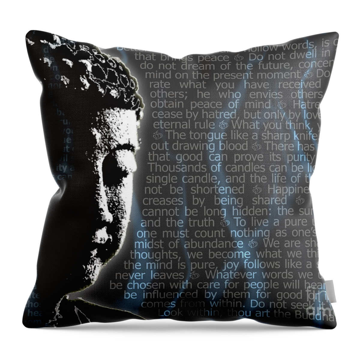 Buddha Throw Pillow featuring the digital art Buddha quotes by Sassan Filsoof
