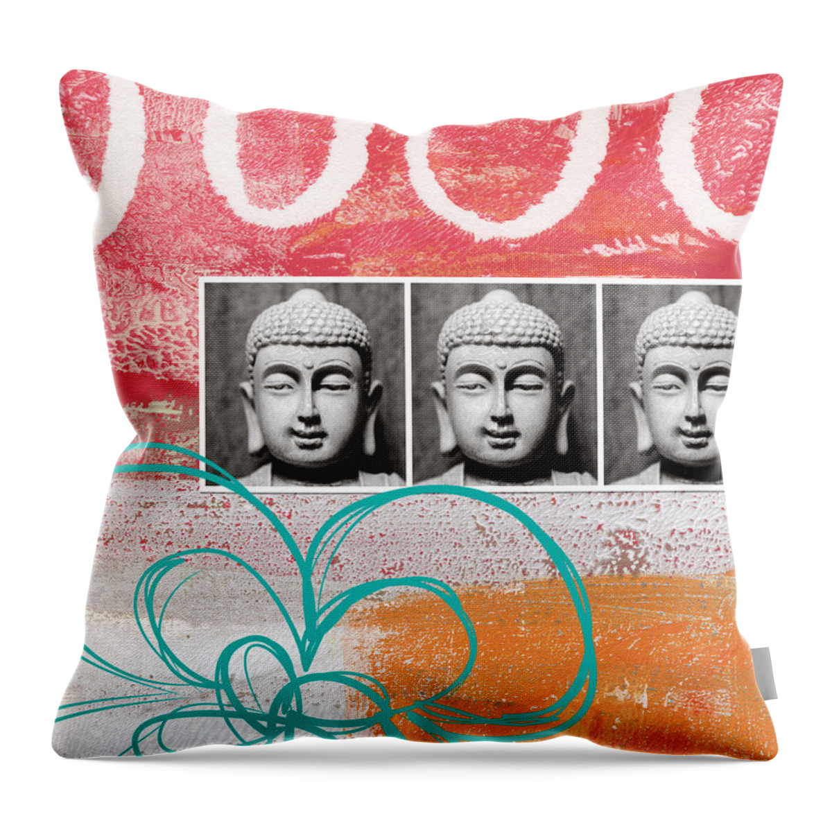 Abstract Throw Pillow featuring the painting Buddha With Flower by Linda Woods