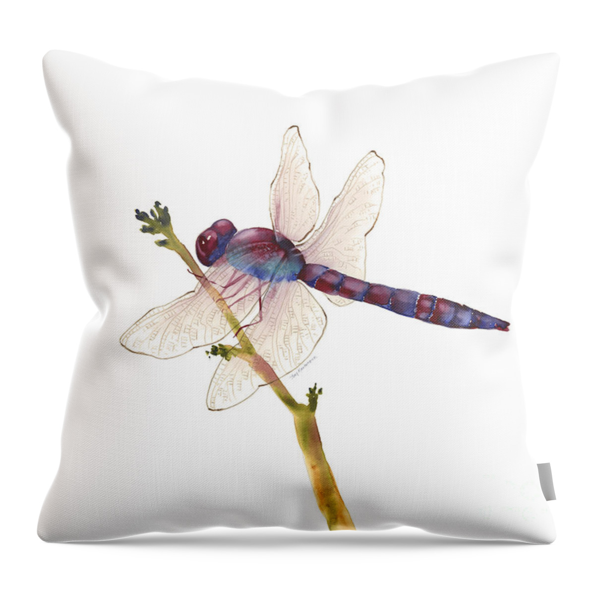 Red Throw Pillow featuring the painting Burgundy Dragonfly by Amy Kirkpatrick