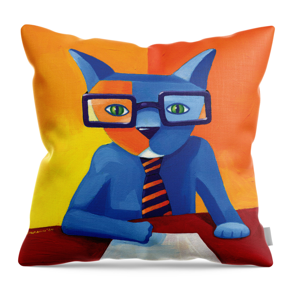Cat Throw Pillow featuring the painting Business Cat by Mike Lawrence