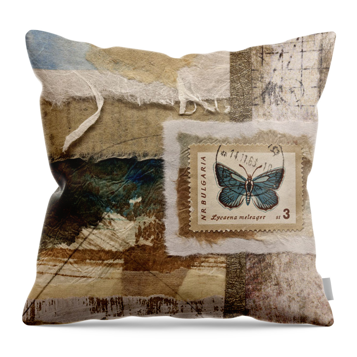Collage Throw Pillow featuring the photograph Butterfly and Blue Collage by Carol Leigh