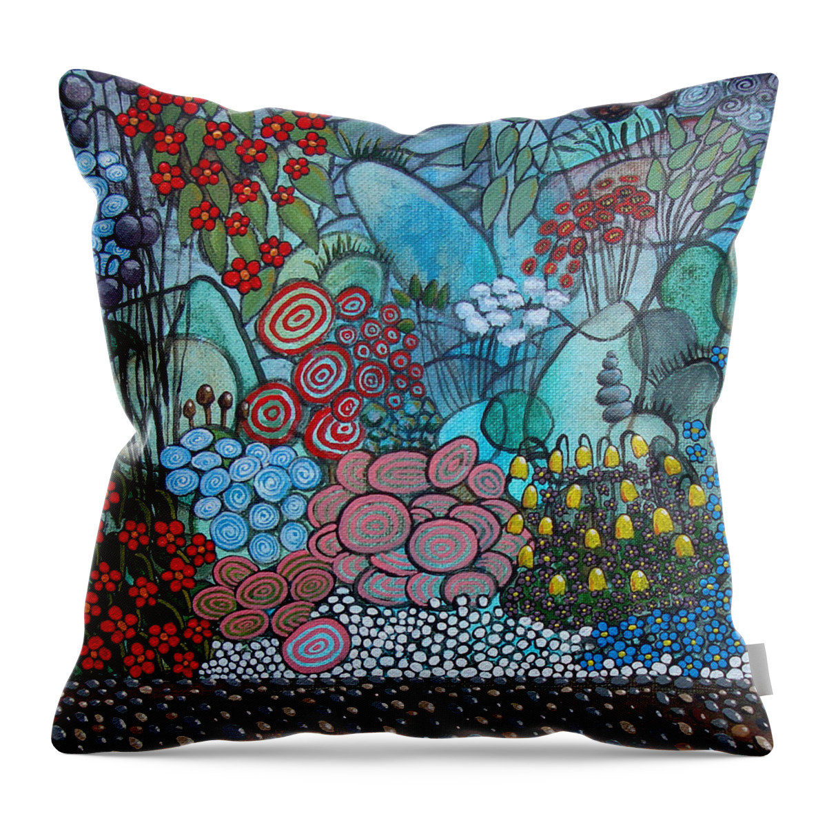 Landscape Throw Pillow featuring the painting By The Bay by Mindy Huntress