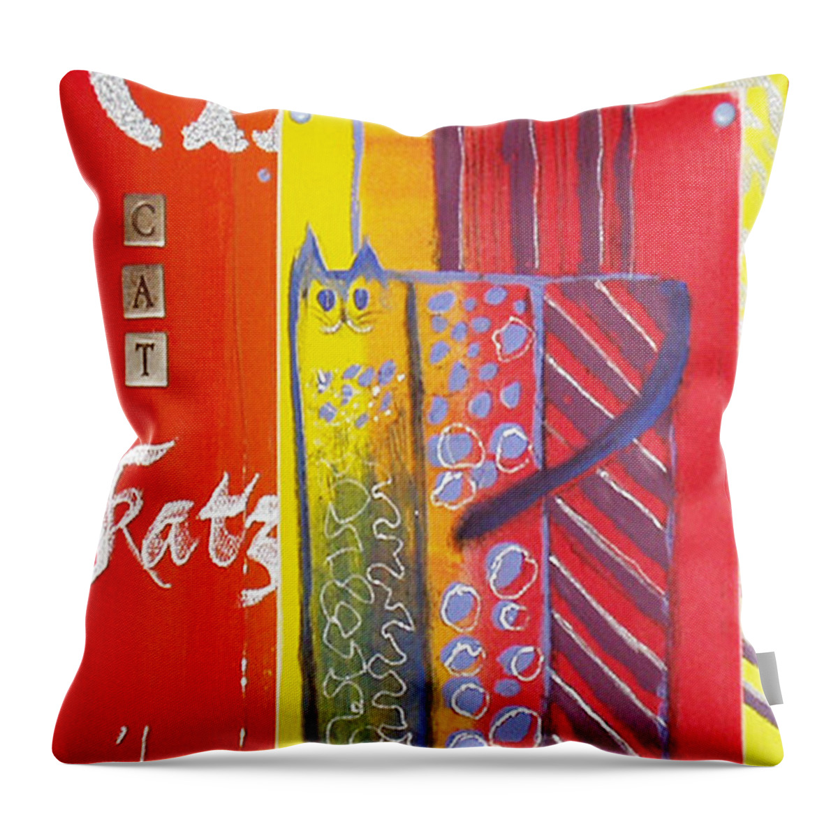 Cat Throw Pillow featuring the mixed media C is for Cat by Ruth Dailey