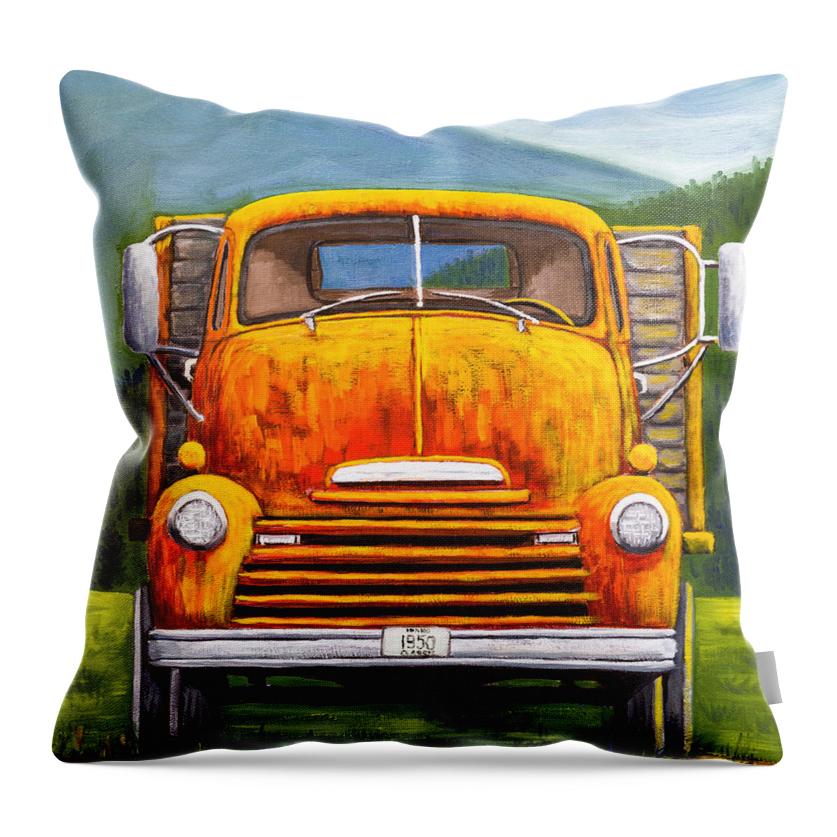 Cabover Truck Throw Pillow featuring the painting Cabover Truck by Kevin Hughes