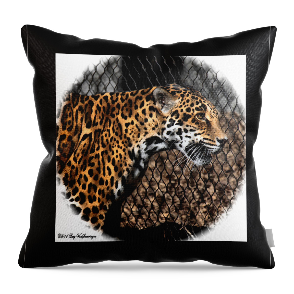 Jaguar Throw Pillow featuring the photograph Caged Jaguar by Lucy VanSwearingen
