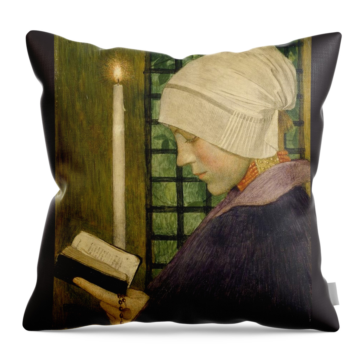 Marianne Stokes - Candlemas Day Throw Pillow featuring the painting Candlemas Day by MotionAge Designs