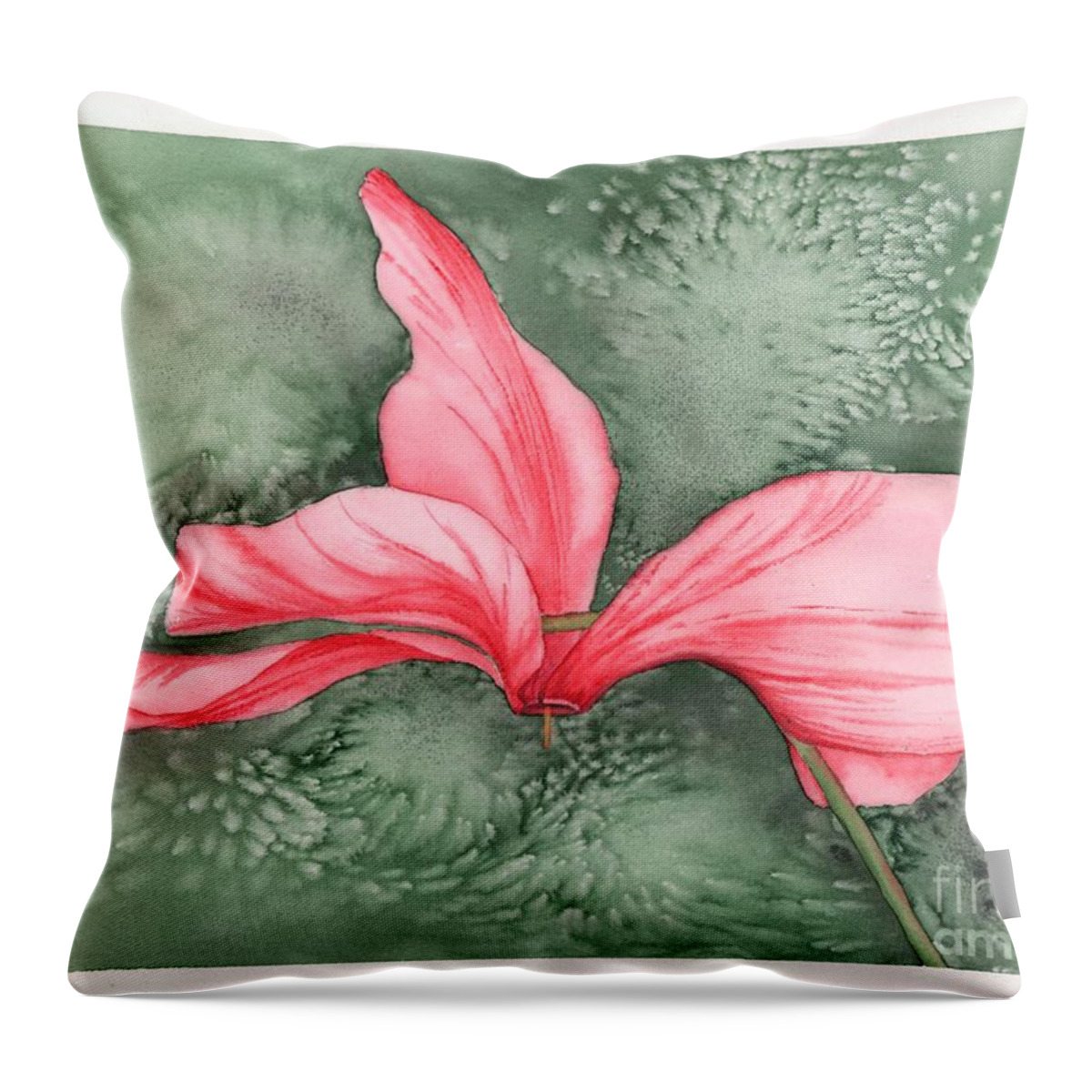 Cyclamen Throw Pillow featuring the painting Candy Cane Cyclamen by Hilda Wagner
