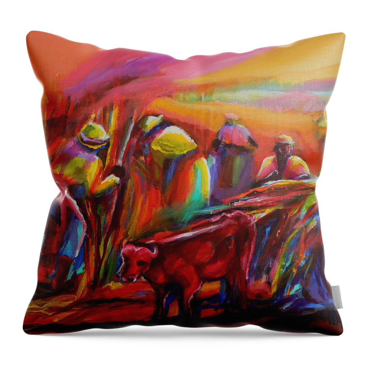 Abstract Throw Pillow featuring the painting Cane Harvest Ox by Cynthia McLean
