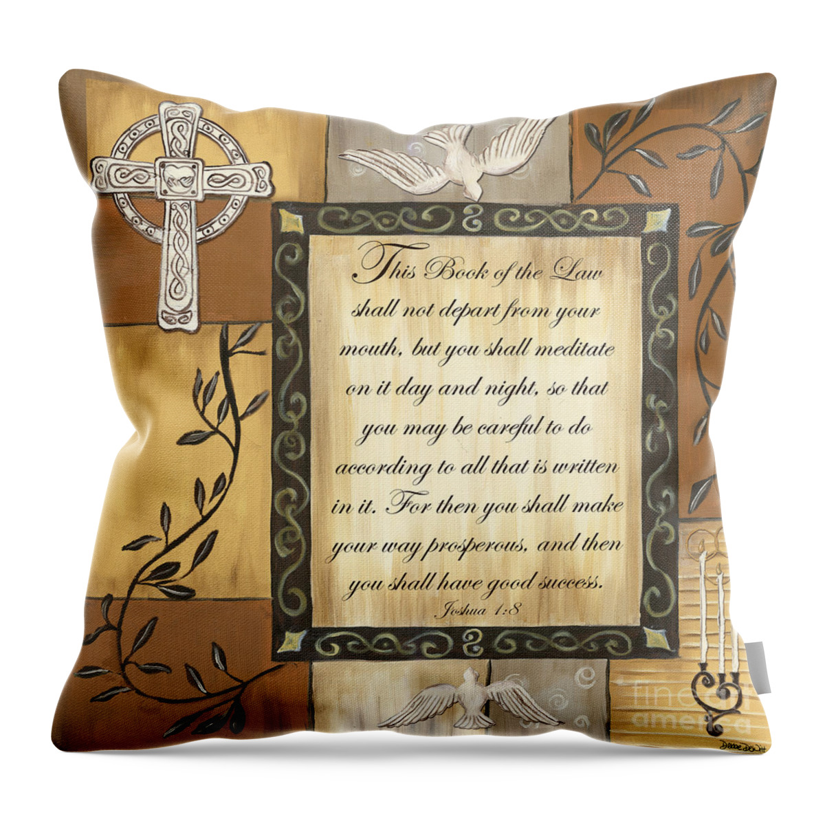 Scripture Throw Pillow featuring the painting Caramel Scripture by Debbie DeWitt