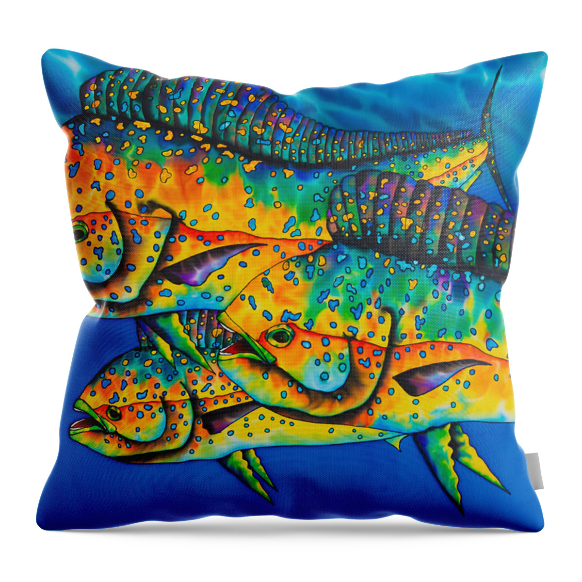 Mahi Mahi Throw Pillow featuring the painting Caribbean Mahi Mahi - Dorado Fish by Daniel Jean-Baptiste