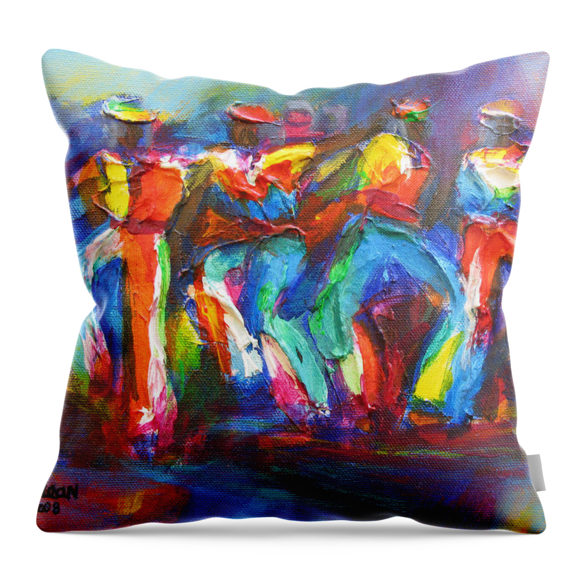 Abstract Throw Pillow featuring the painting Carnival Jump Up by Cynthia McLean