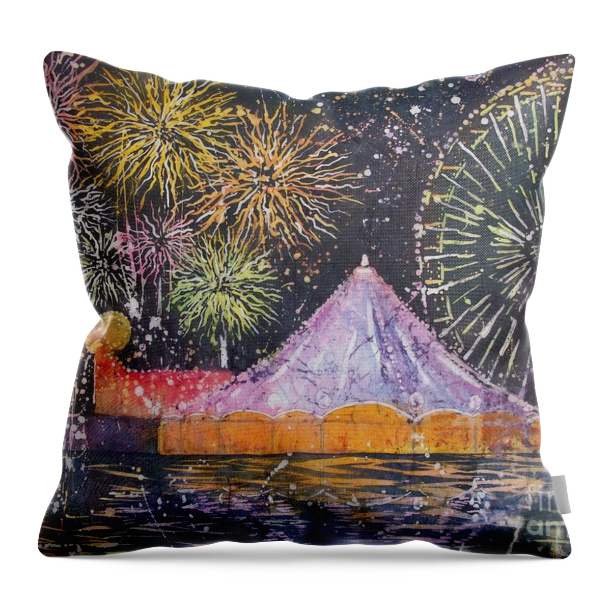 Tents Throw Pillow featuring the painting Carnival Magic by Carol Losinski Naylor