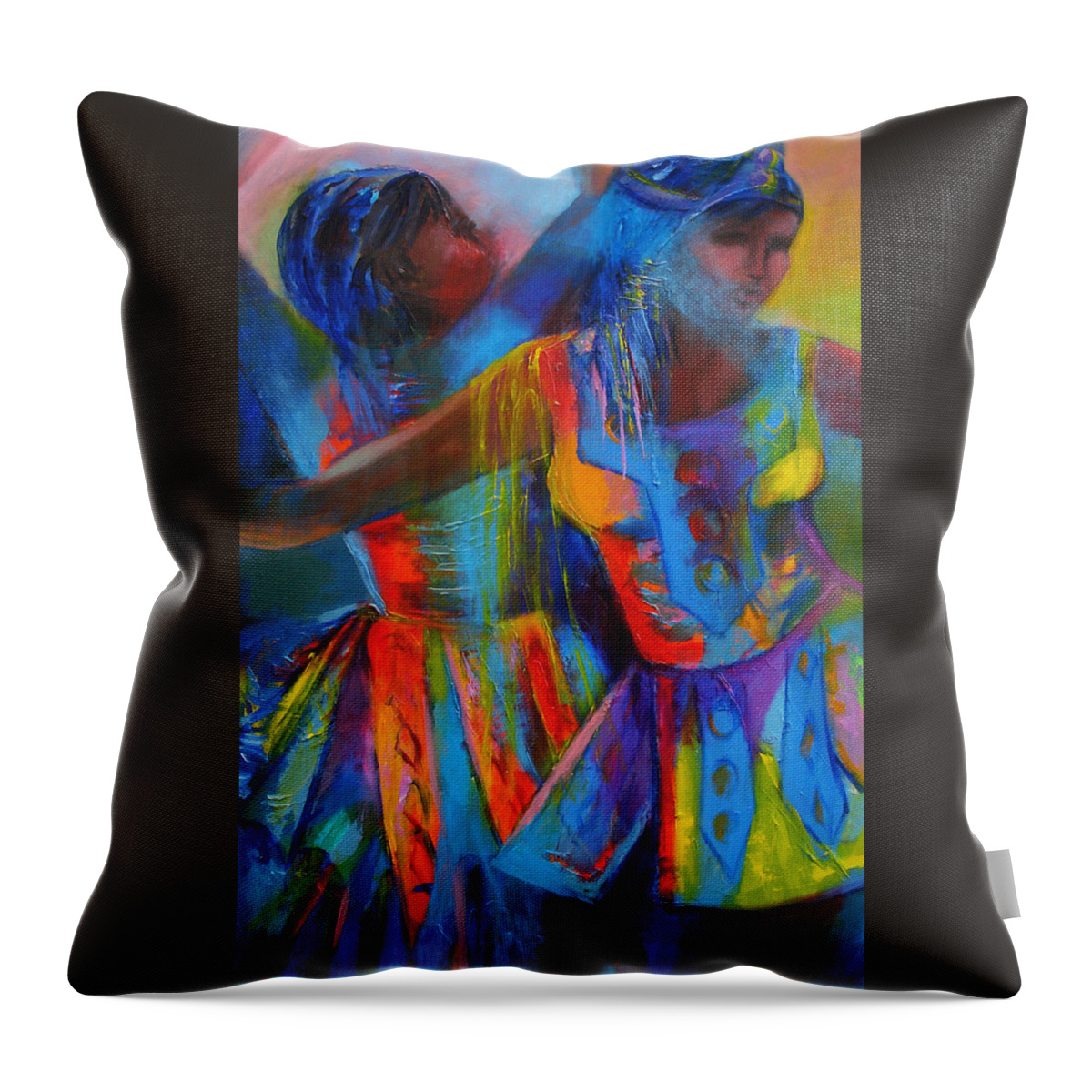 Abstract Throw Pillow featuring the painting Carnival Masqueraders by Cynthia McLean