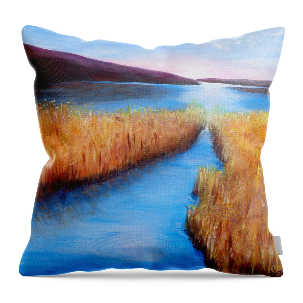 Pond Reflections Painting Throw Pillow featuring the painting Carolina Country Marsh by Deborah Naves
