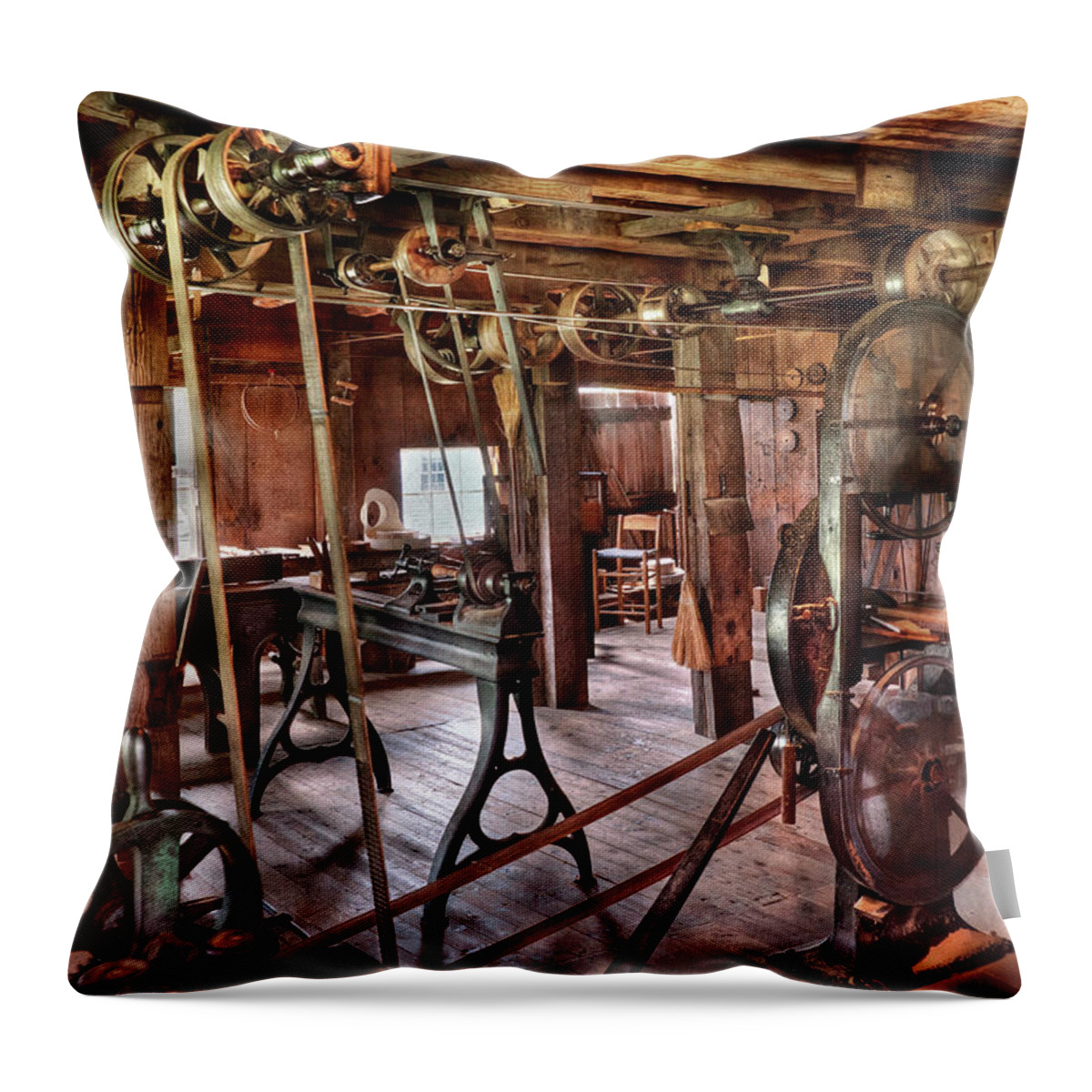 Quaint Throw Pillow featuring the photograph Carpenter - This old shop by Mike Savad