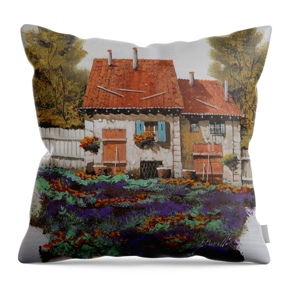 Country House Throw Pillow featuring the painting Case E Lavande by Guido Borelli