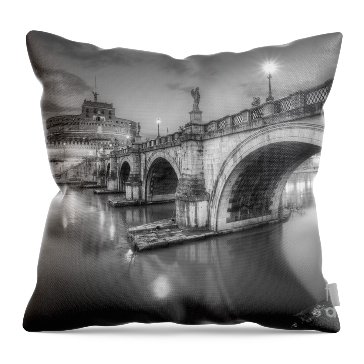 Yhun Suarez Throw Pillow featuring the photograph Castel Sant' Angelo BW by Yhun Suarez