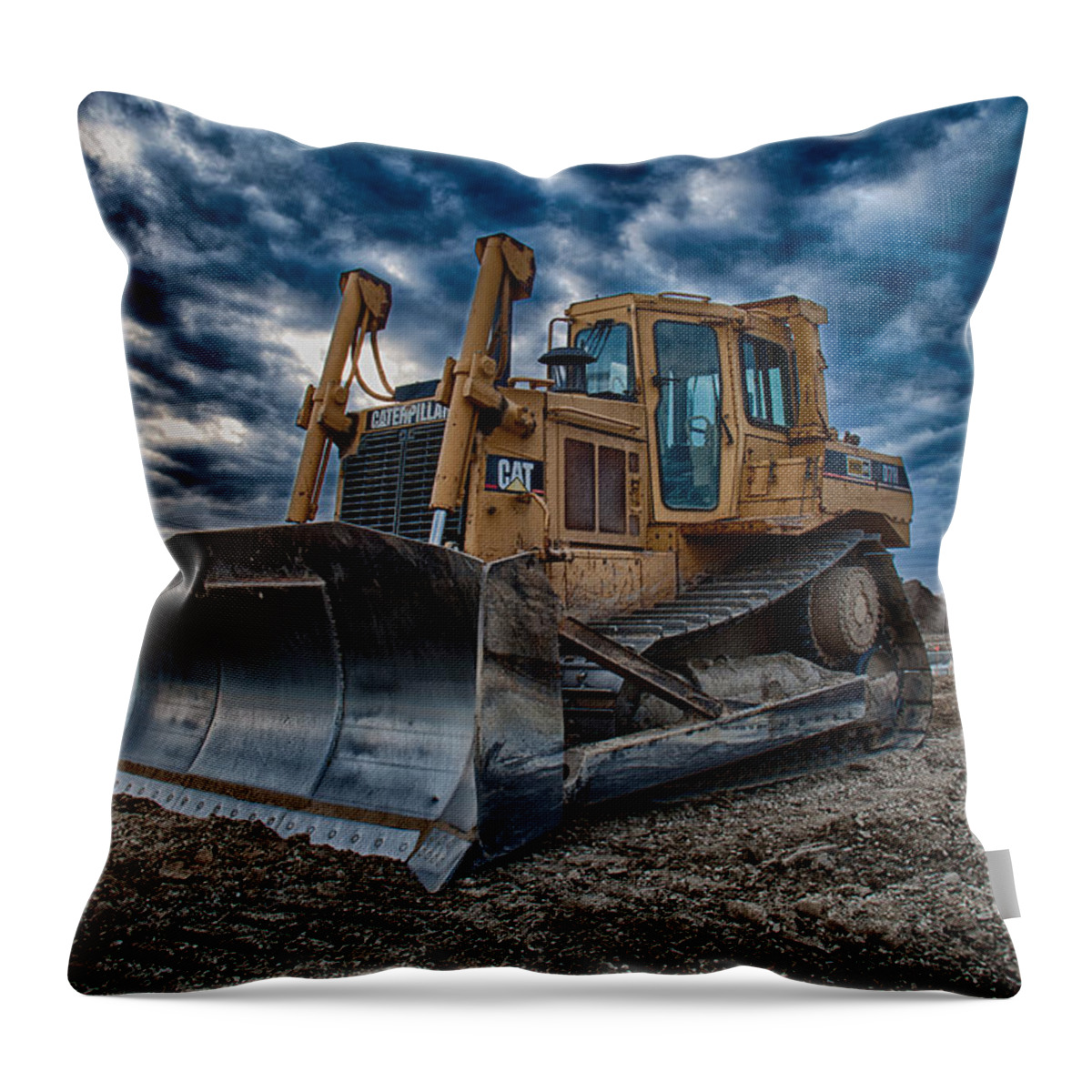 Bulldozer Throw Pillow featuring the photograph Cat Bulldozer by Mike Burgquist