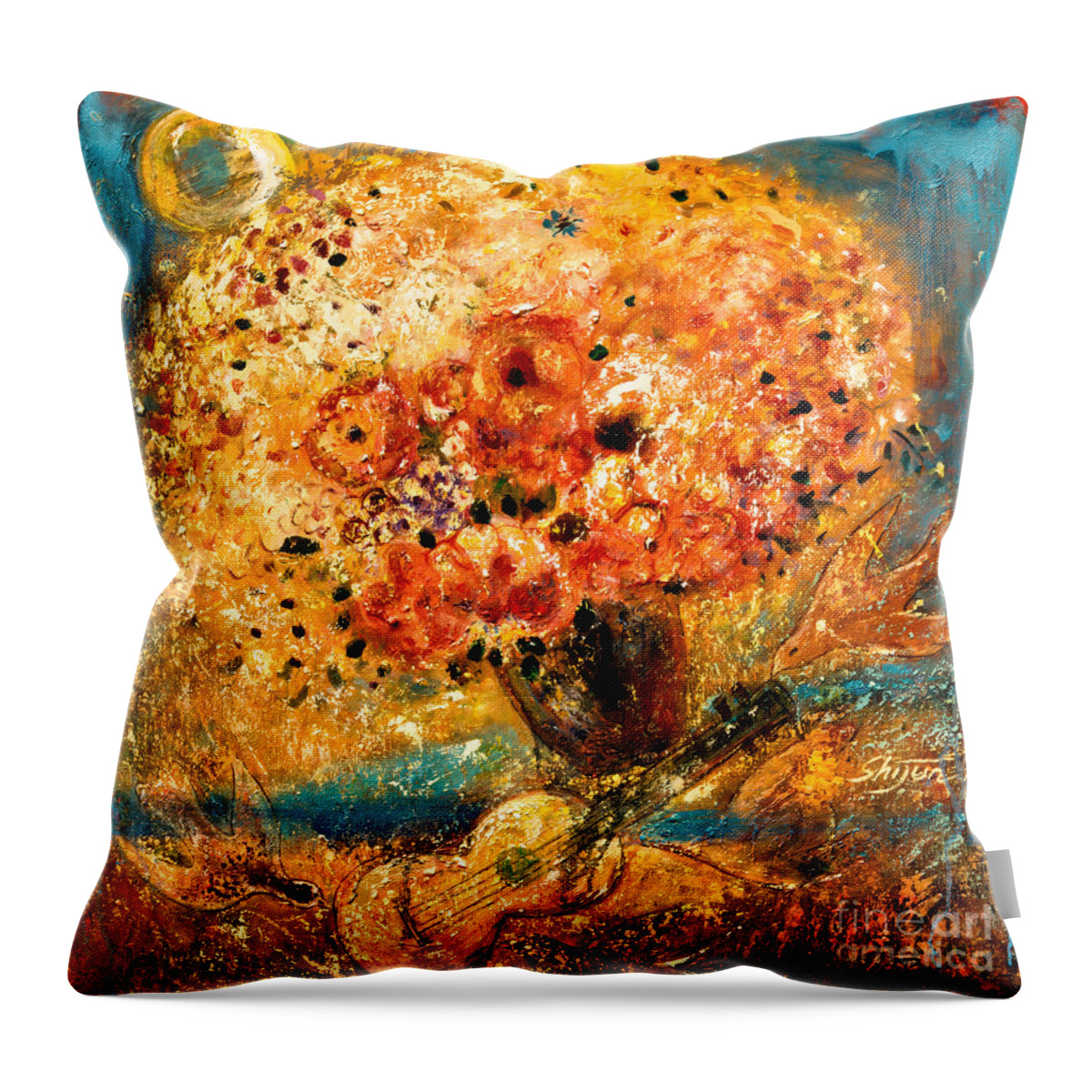  Throw Pillow featuring the painting Celebration III by Shijun Munns