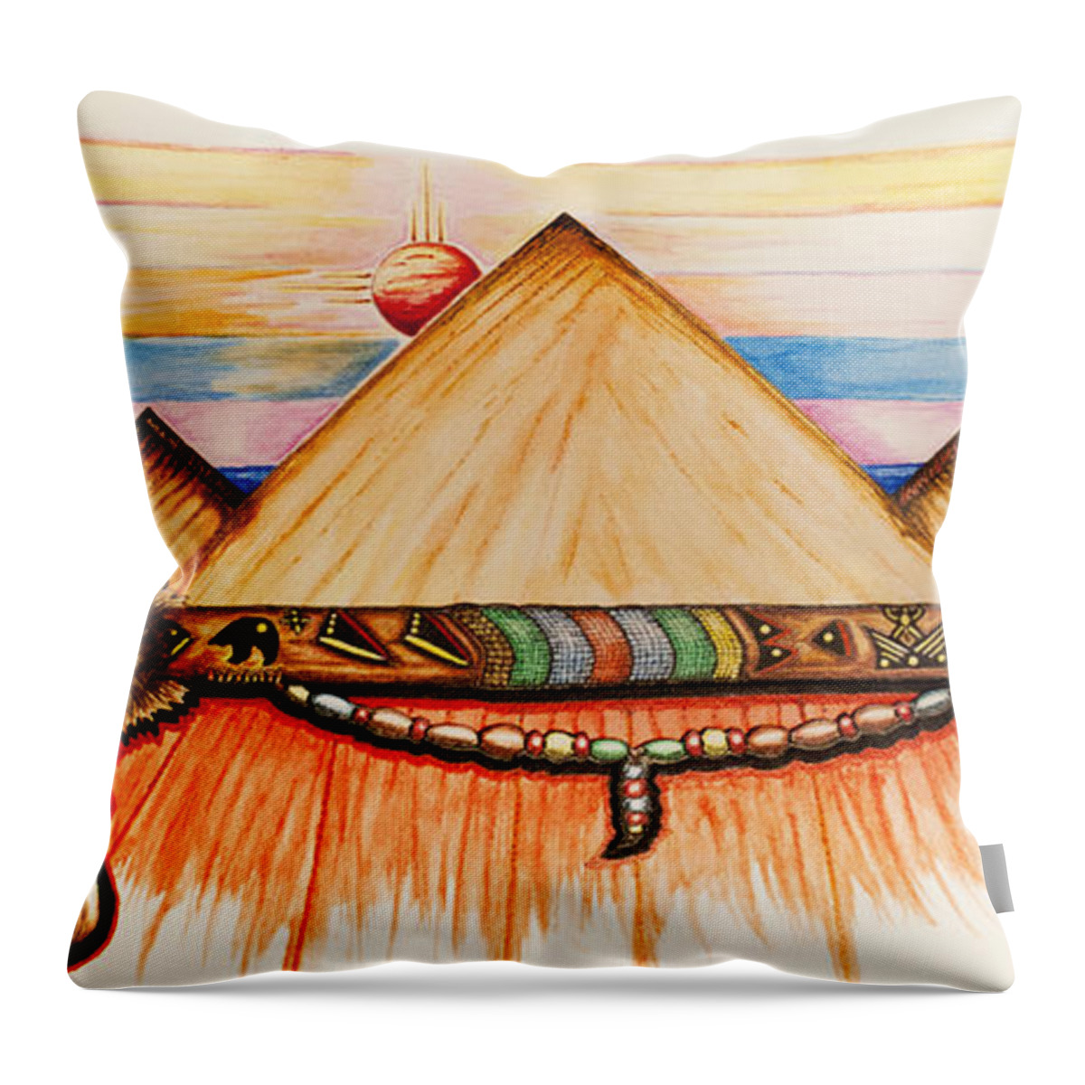 Native American Throw Pillow featuring the mixed media Ceremonial Peace by Kem Himelright