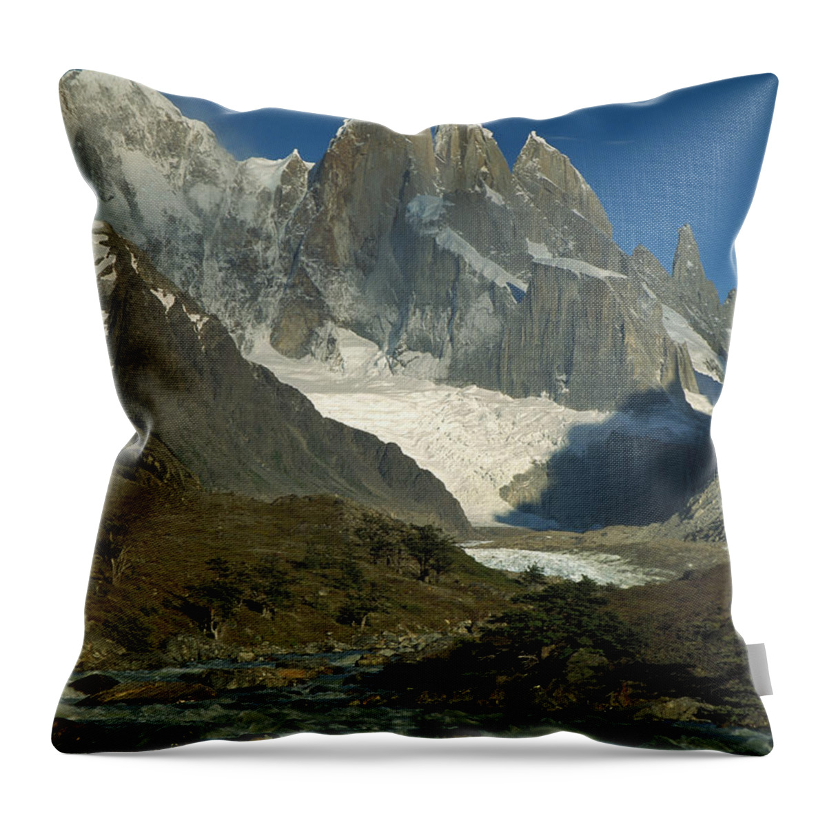 Feb0514 Throw Pillow featuring the photograph Cerro Torre From Agostini Patagonian by Colin Monteath