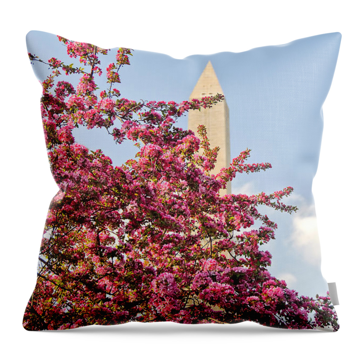 America Throw Pillow featuring the photograph Cherry Trees and Washington Monument One by Mitchell R Grosky