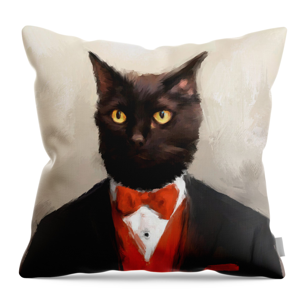 Art Throw Pillow featuring the painting Chic Black Cat by Jai Johnson
