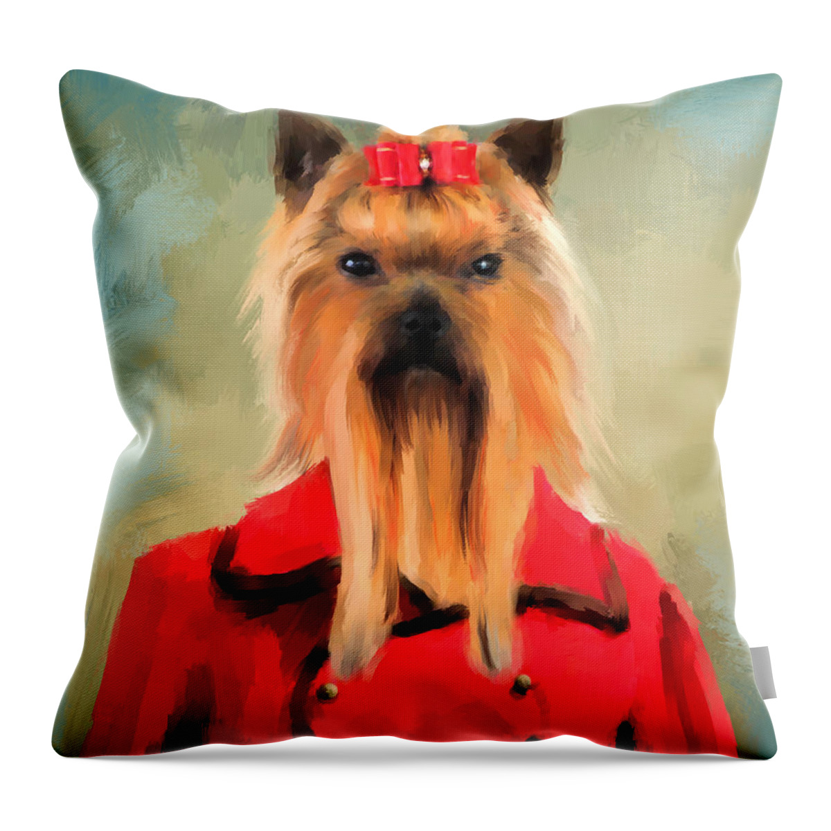 Yorkie Throw Pillow featuring the painting Chic Yorkshire Terrier by Jai Johnson