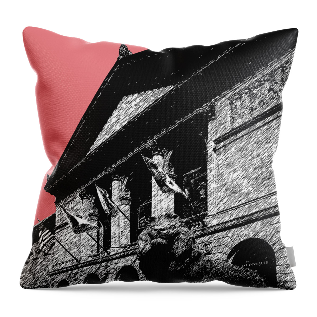 Architecture Throw Pillow featuring the digital art Chicago Art Institute of Chicago - Light Red by DB Artist