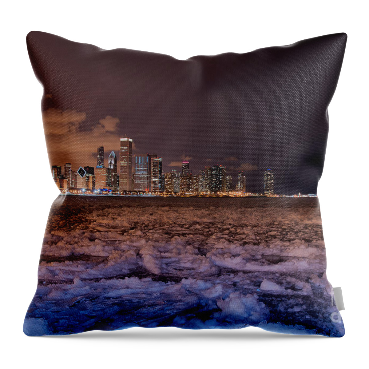 Lake Shore Drive Throw Pillow featuring the photograph Chicago night skyline by Dejan Jovanovic