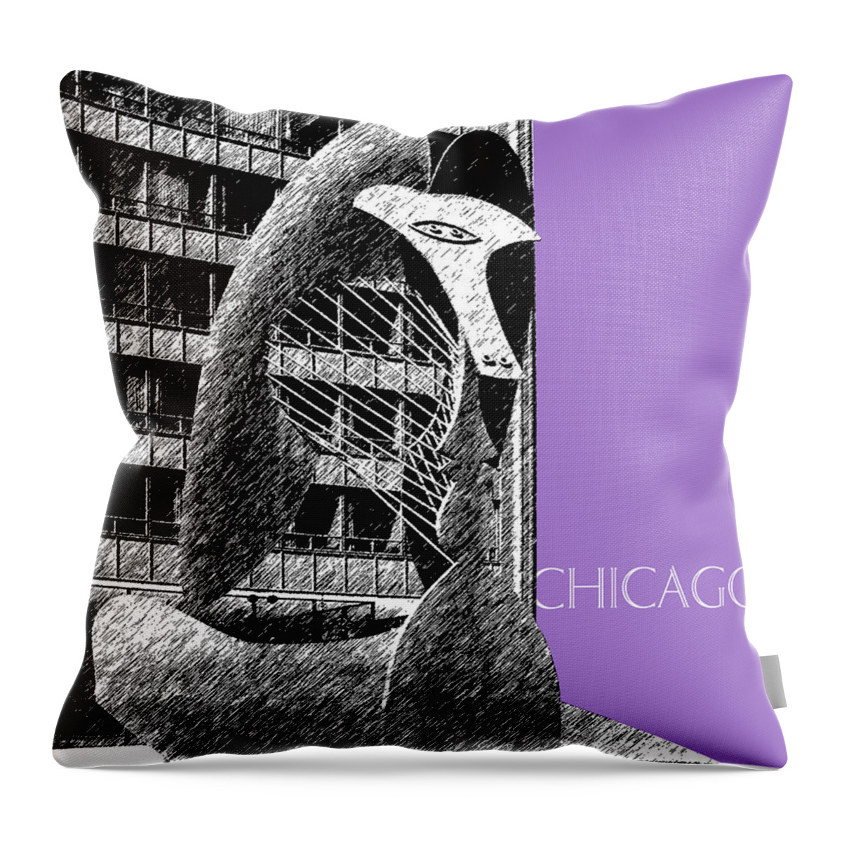 Architecture Throw Pillow featuring the digital art Chicago Pablo Picasso - Violet by DB Artist