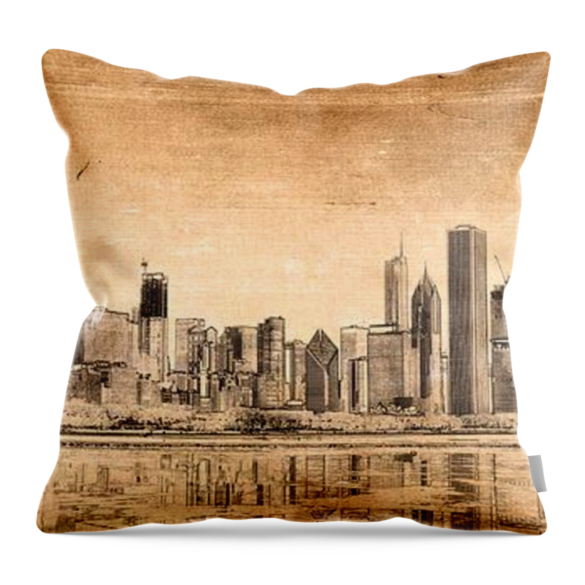 Chicago Panorama Throw Pillow featuring the digital art Chicago skyline by Dejan Jovanovic