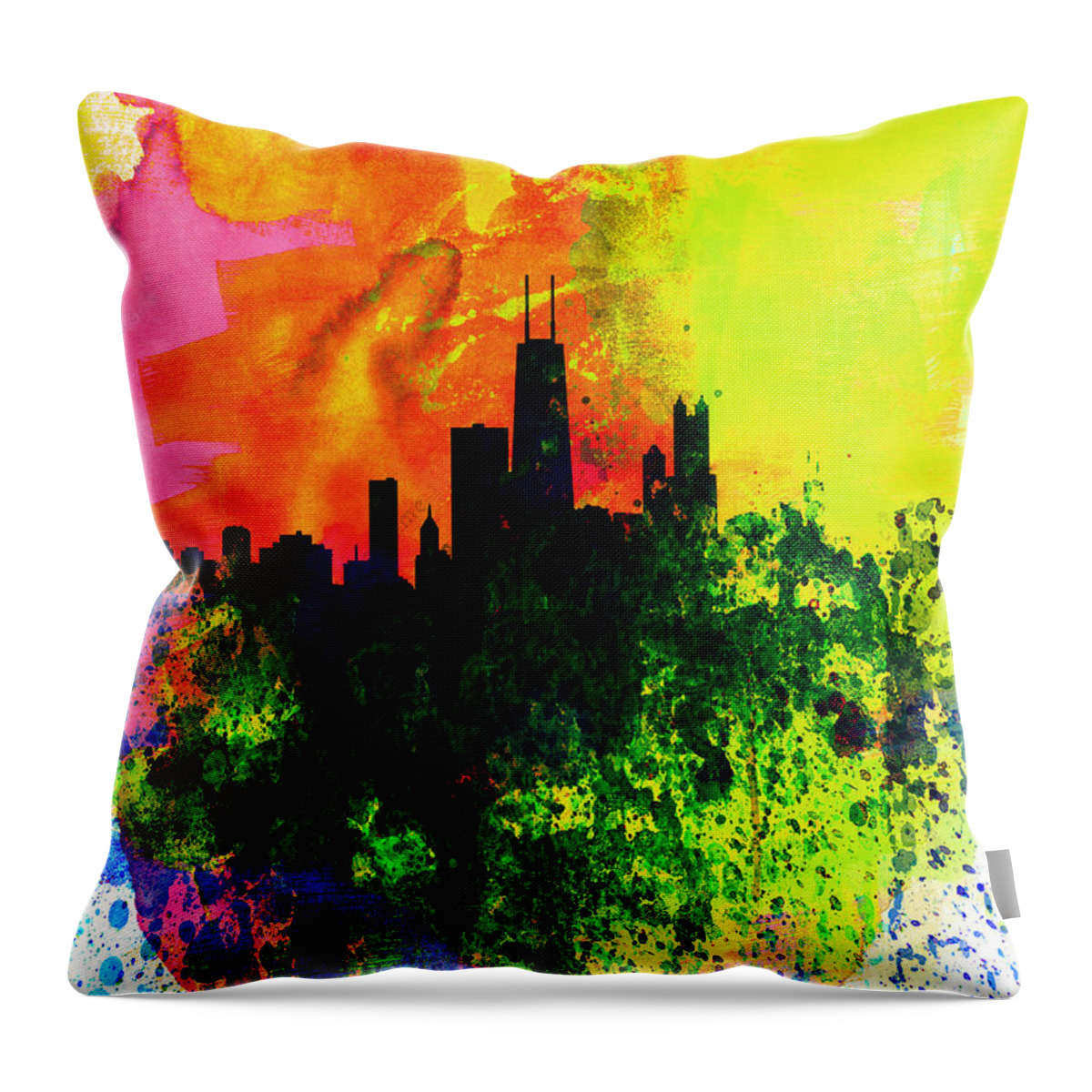 Chicago Throw Pillow featuring the painting Chicago Watercolor Skyline by Naxart Studio