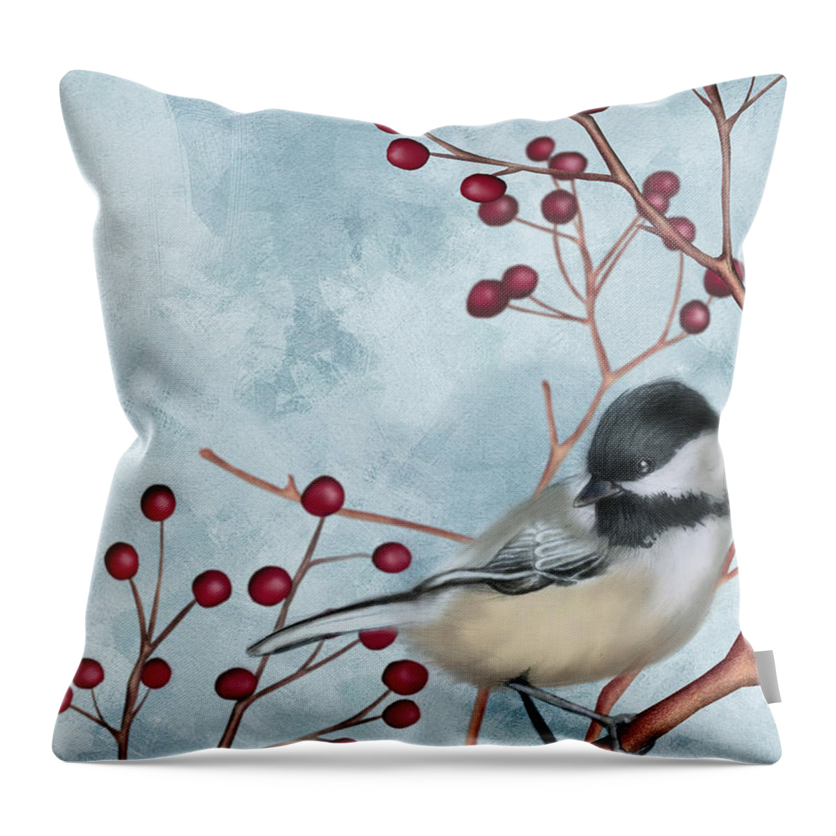 Chickadee Throw Pillow featuring the digital art Chickadee I by April Moen