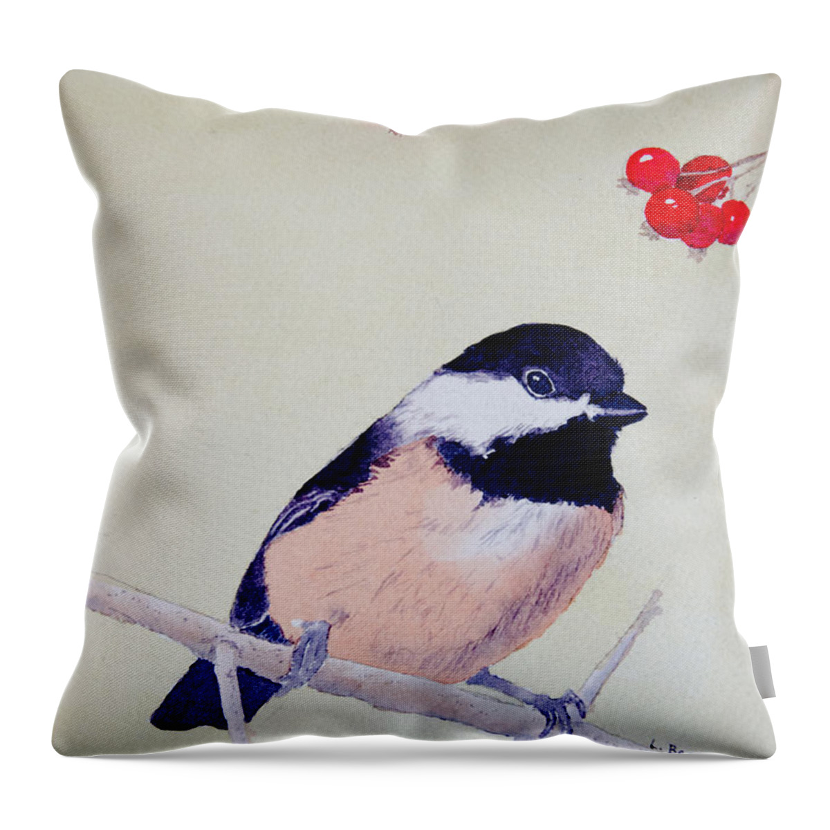 Chickadee Throw Pillow featuring the painting Chickadee by Laurel Best