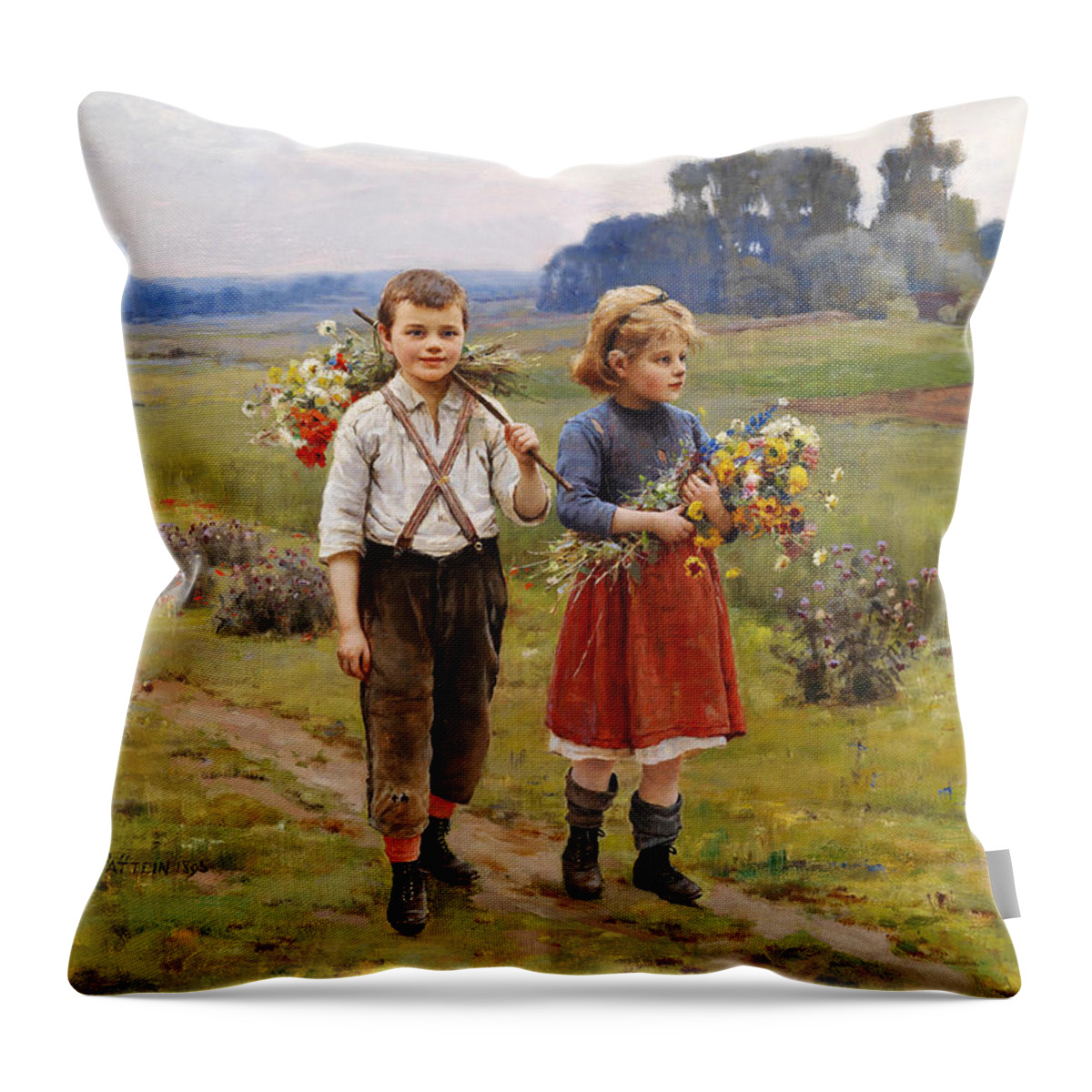 Cesar Pattein Throw Pillow featuring the digital art Children On The Way Home by Cesar Pattein