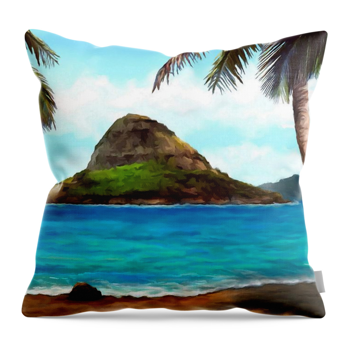 Chinaman's Hat Throw Pillow featuring the painting Chinaman's Hat Hawaii by Stephen Jorgensen