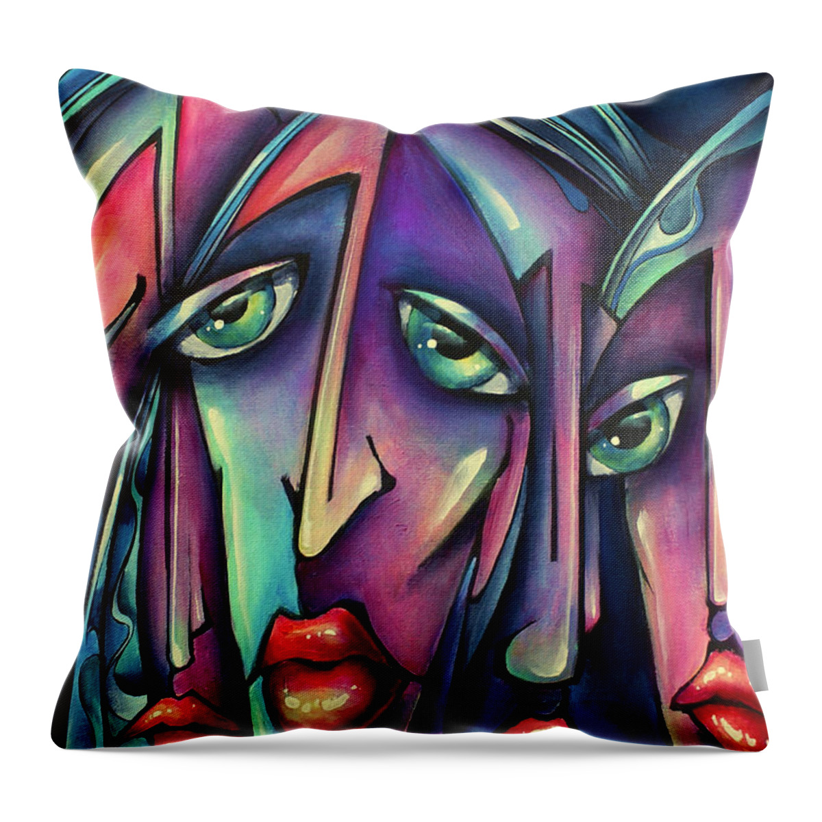Portrait Throw Pillow featuring the painting 'Choosing sides' by Michael Lang