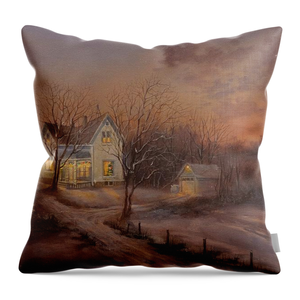  Christmas Throw Pillow featuring the painting Christmas at the Farm by Tom Shropshire
