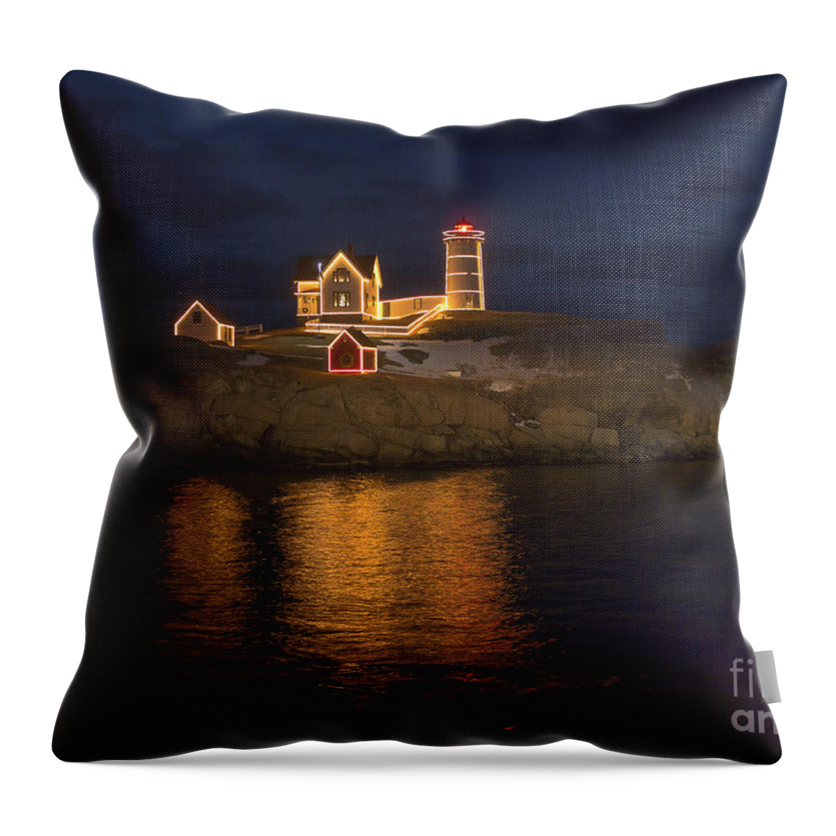 Atlantic Throw Pillow featuring the photograph Christmas at the Nubble by Steven Ralser