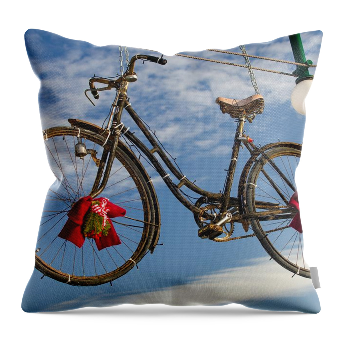 Bike Throw Pillow featuring the photograph Christmas Bicycle by Andreas Berthold