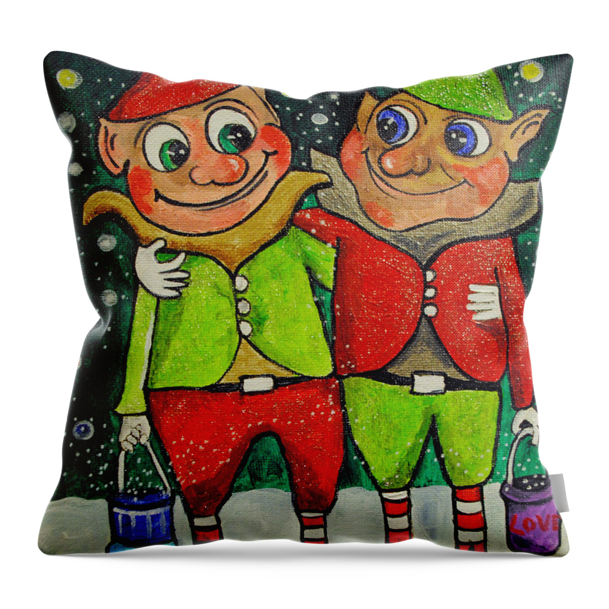 Christmas Throw Pillow featuring the painting Christmas Elves by Patricia Arroyo