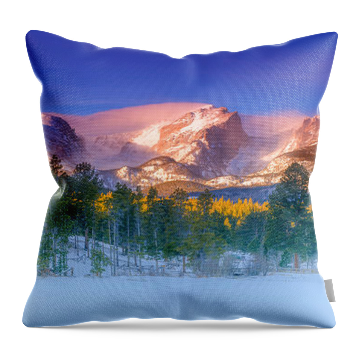 Snow Throw Pillow featuring the photograph Christmas Eve at Sprague Lake by Darren White